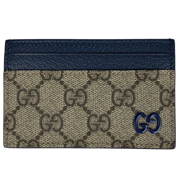 Gucci GG Case Holder Pass Supreme Leather Beige Blue - Picture 1 of 5